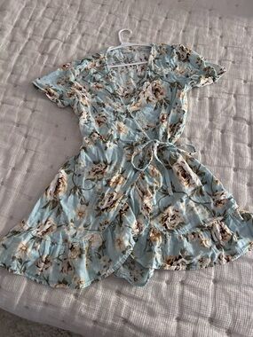 Billabong Light Blue Floral Wrap Mini Dress